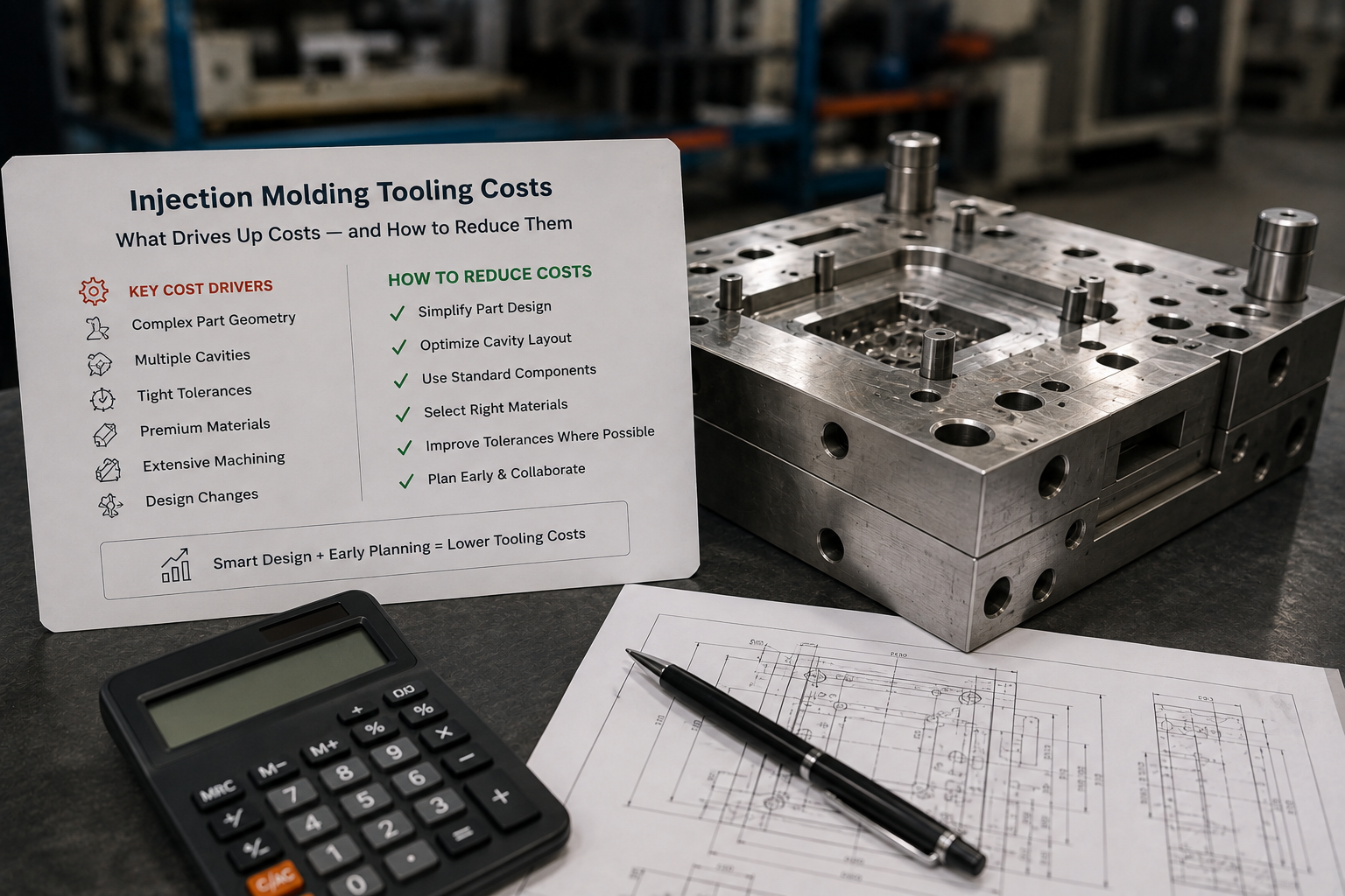 Precision multi-cavity injection mold under inspection at a tool room in India, illustrating injection mold cost