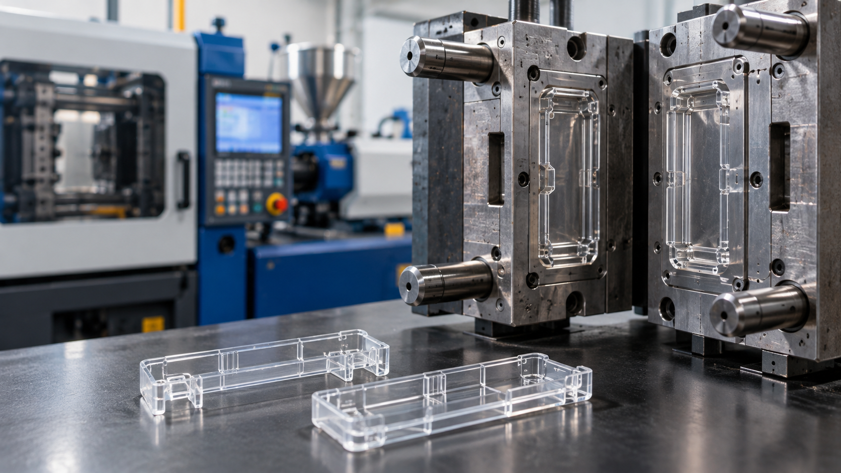 Thin-wall injection molded plastic part inspected for warpage and dimensional accuracy