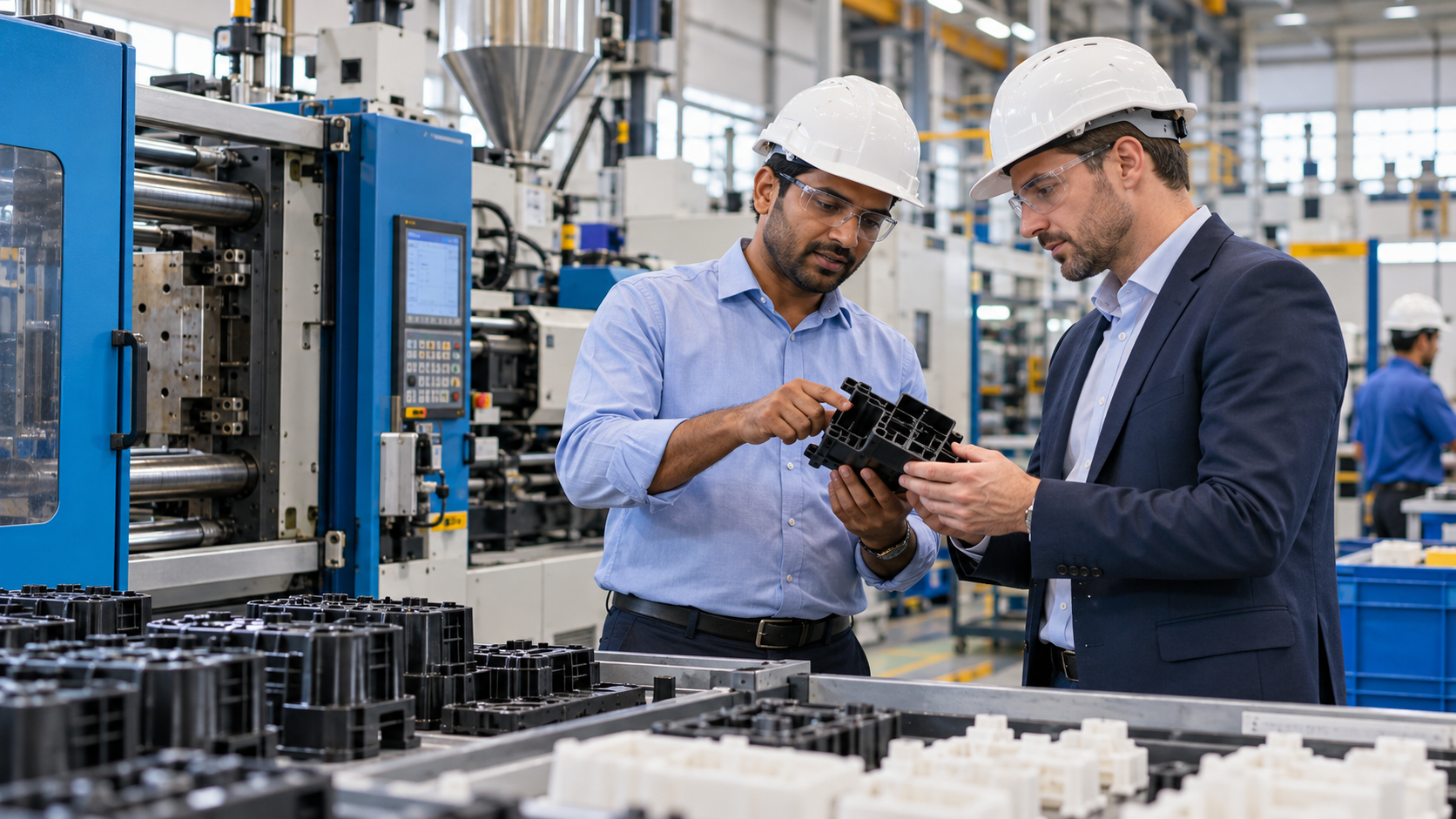 Global buyer walking through an Indian injection molding facility with the plant manager