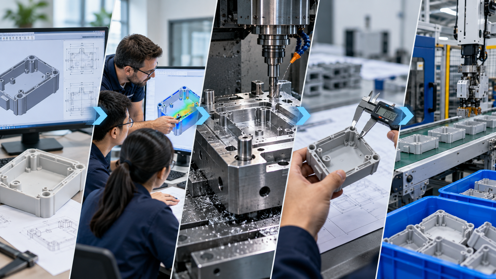 Injection molding production timeline from prototype parts to first production shots